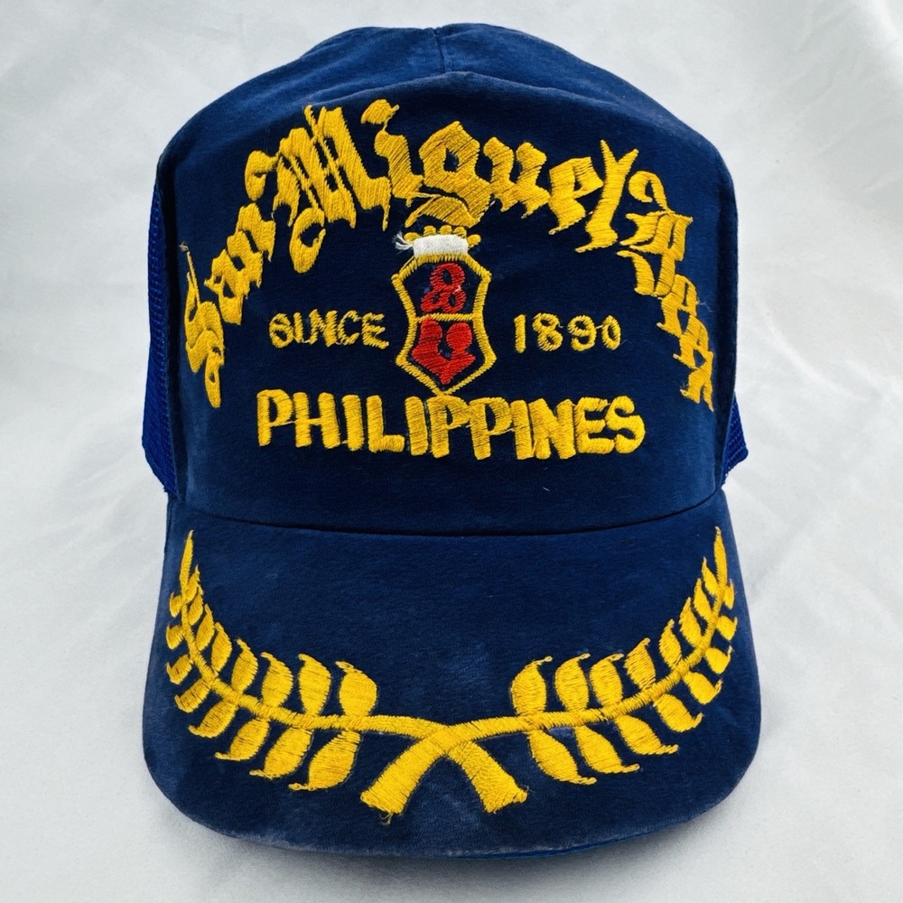 Vintage 80s San Miguel Beer Philippines Embroidered Velvet Mesh Trucker Hat Cap